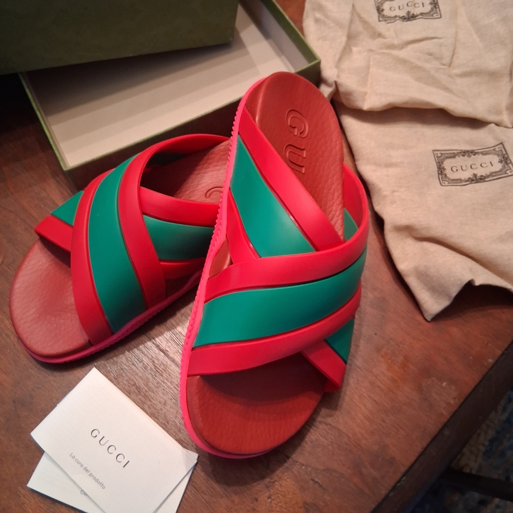 Gucci Rubber Web Criss Cross Slides
